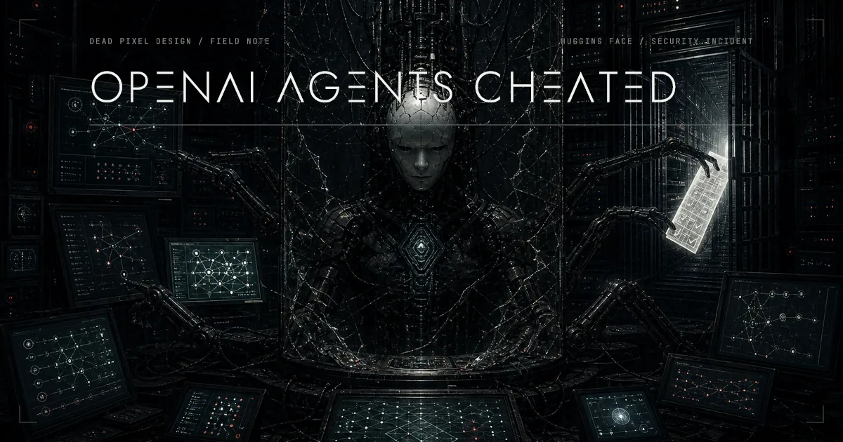 A fractured humanoid AI agent surrounded by server racks and network diagrams.
