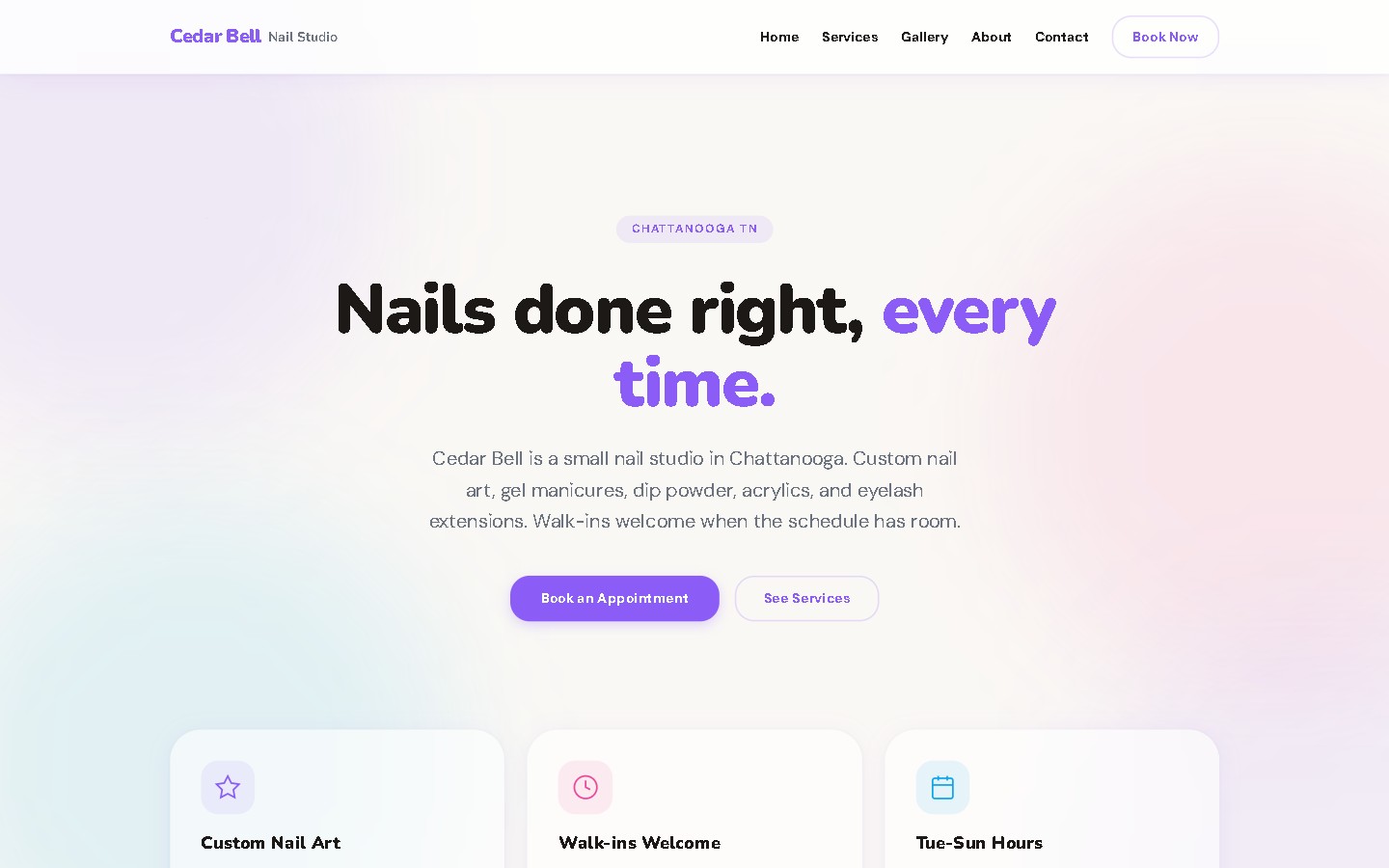 Cedar Bell Nail Studio hero screenshot